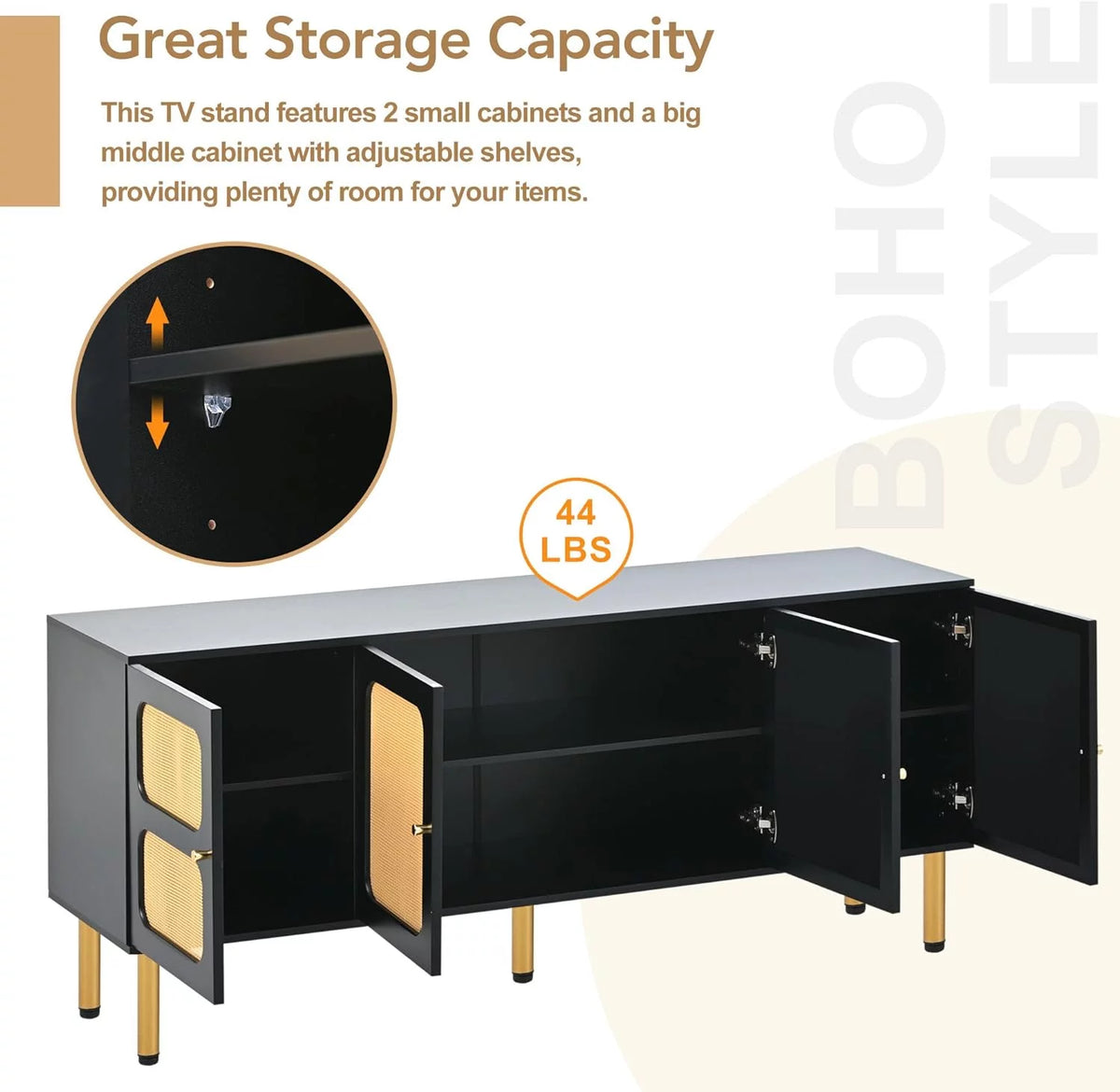 Black Boho Rattan TV Stand R807