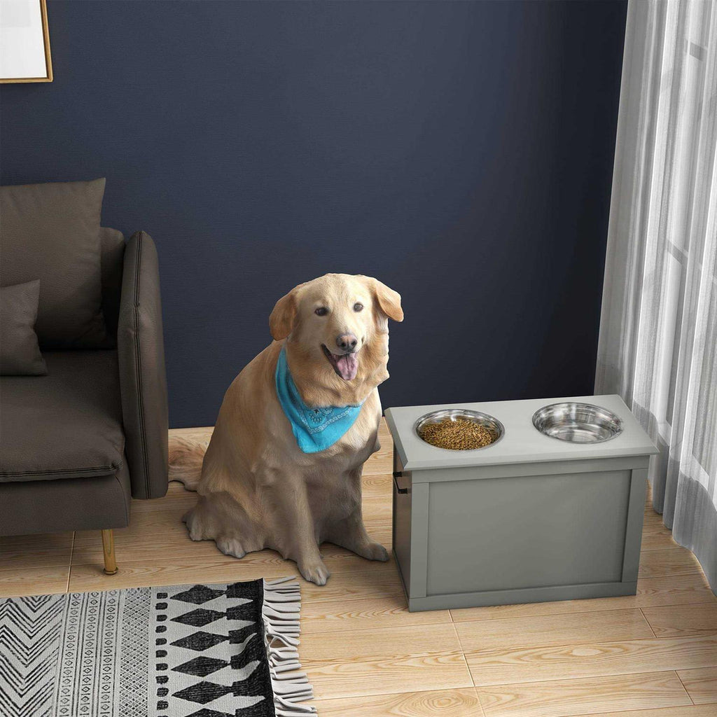 Raised Pet Feeding Station with 2 Stainless Steel Bowls Y284