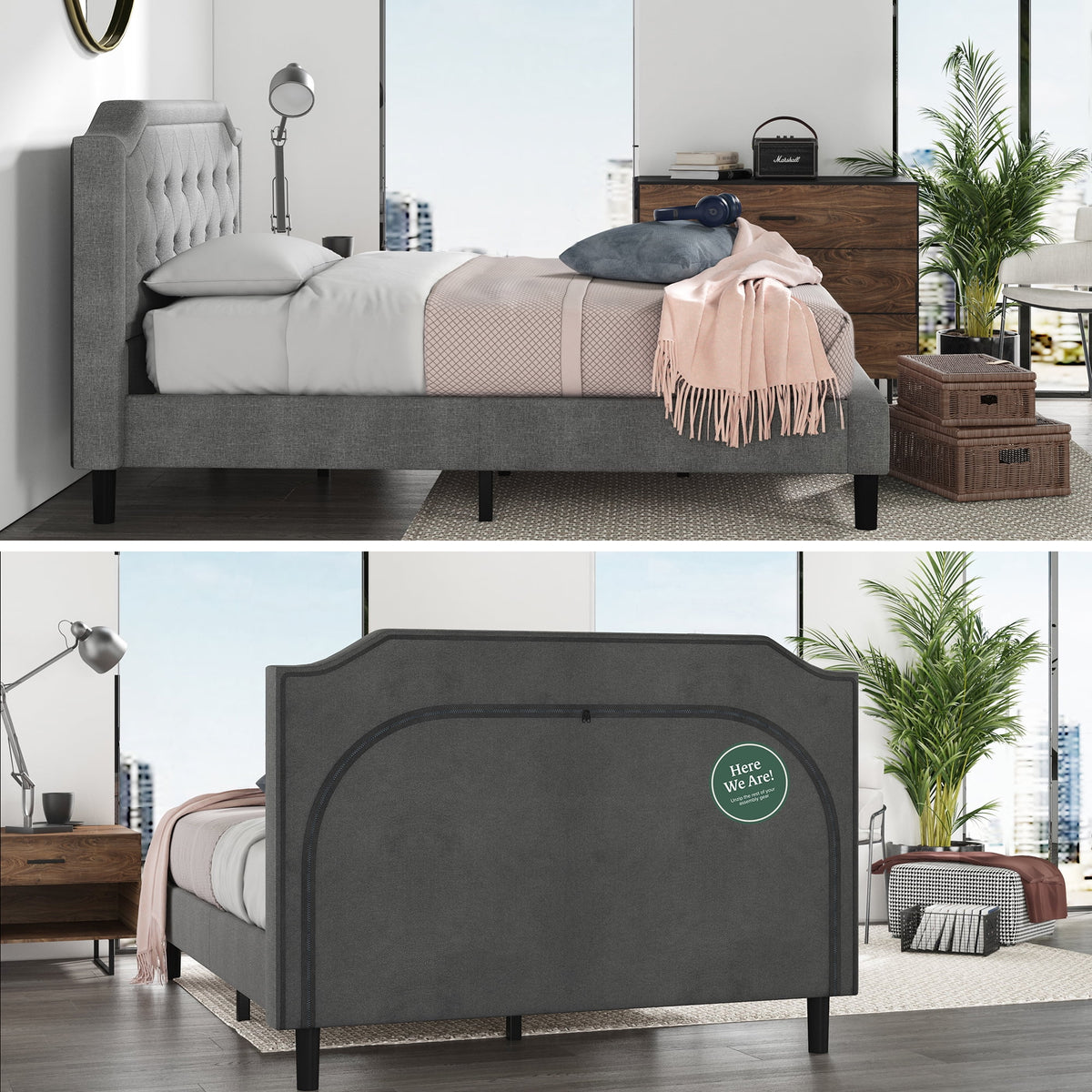 Queen Upholstered Platform Bed Frame E680962