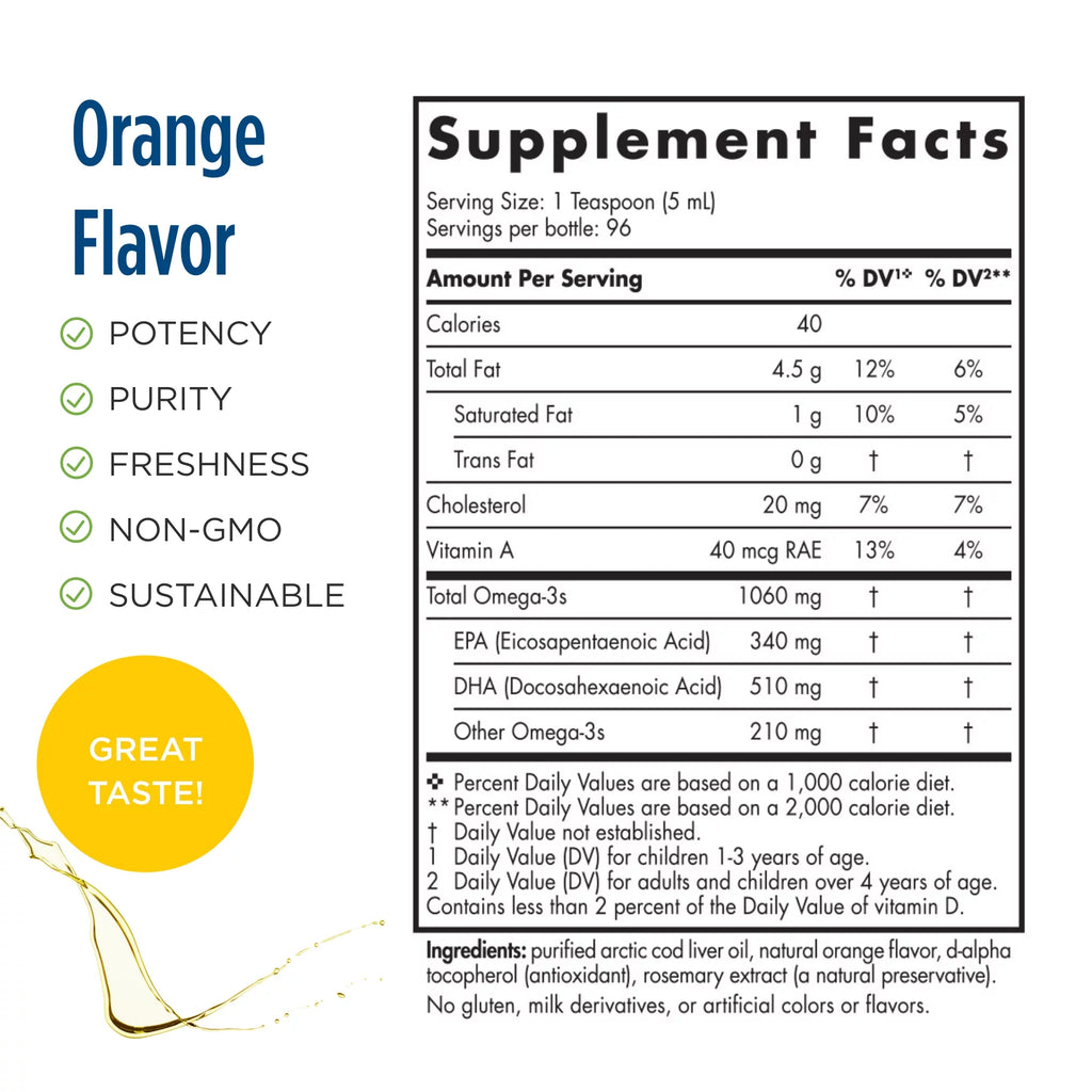 Arctic Cod Liver Oil Liquid 1060 Mg Orange 16 Oz A563426