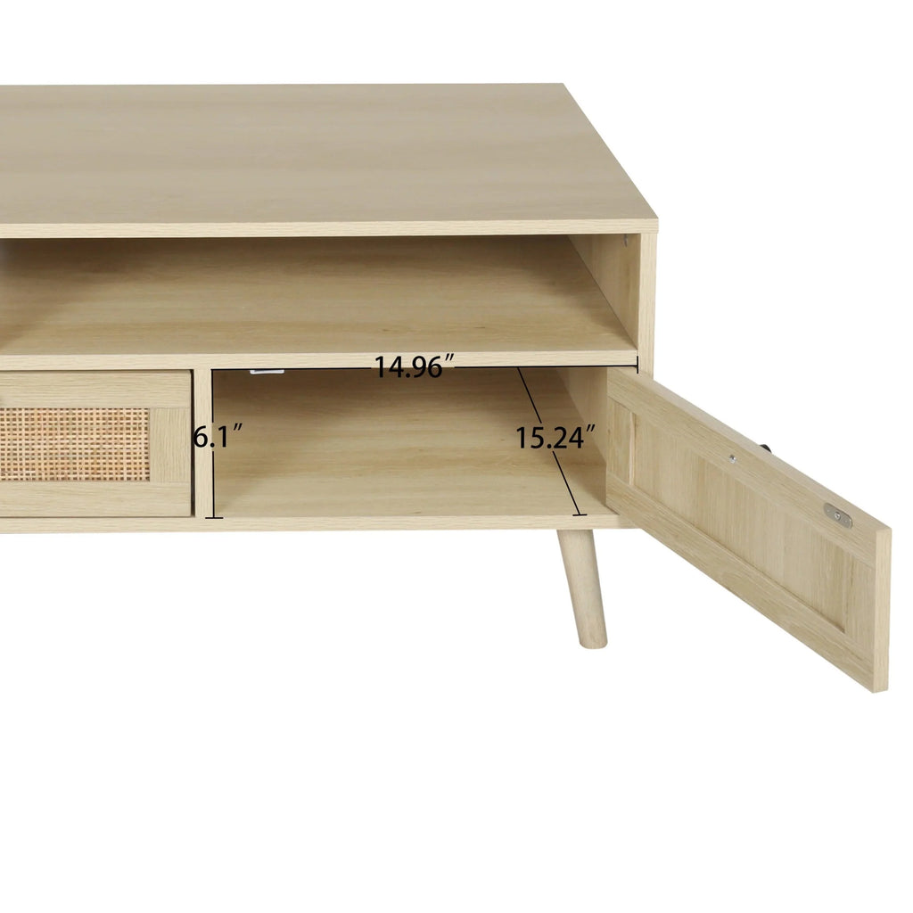 Rattan TV Stand with Solid Wood Feet B582842