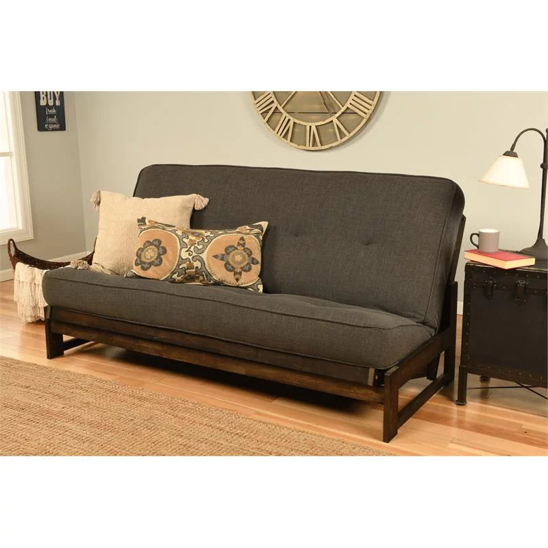 Charcoal Gray Linen Fabric Futon W104