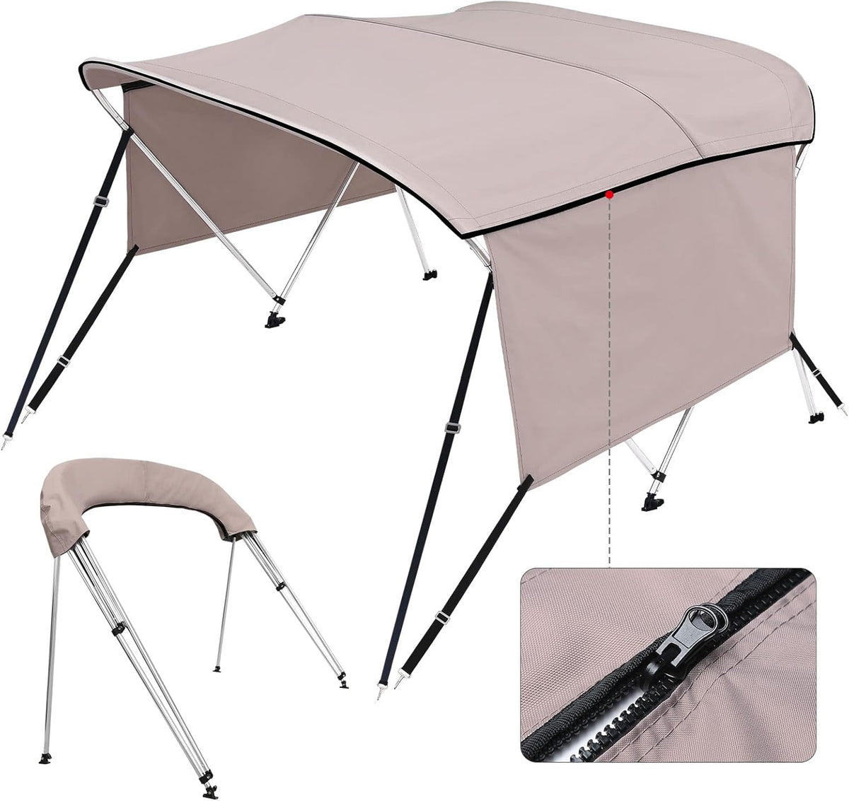 3 / 4 Bow Bimini Top Cover with Sidewalls Boat Canopy with 1 Inch Aluminum Frame G661734