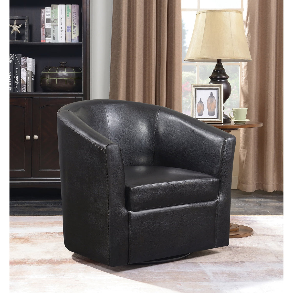 Dark Brown Upholstery Sloped Arm Swivel Accent Chair L351688