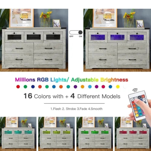 Wooden Storage Cabinet with LED Light and 7 Drawers V239239