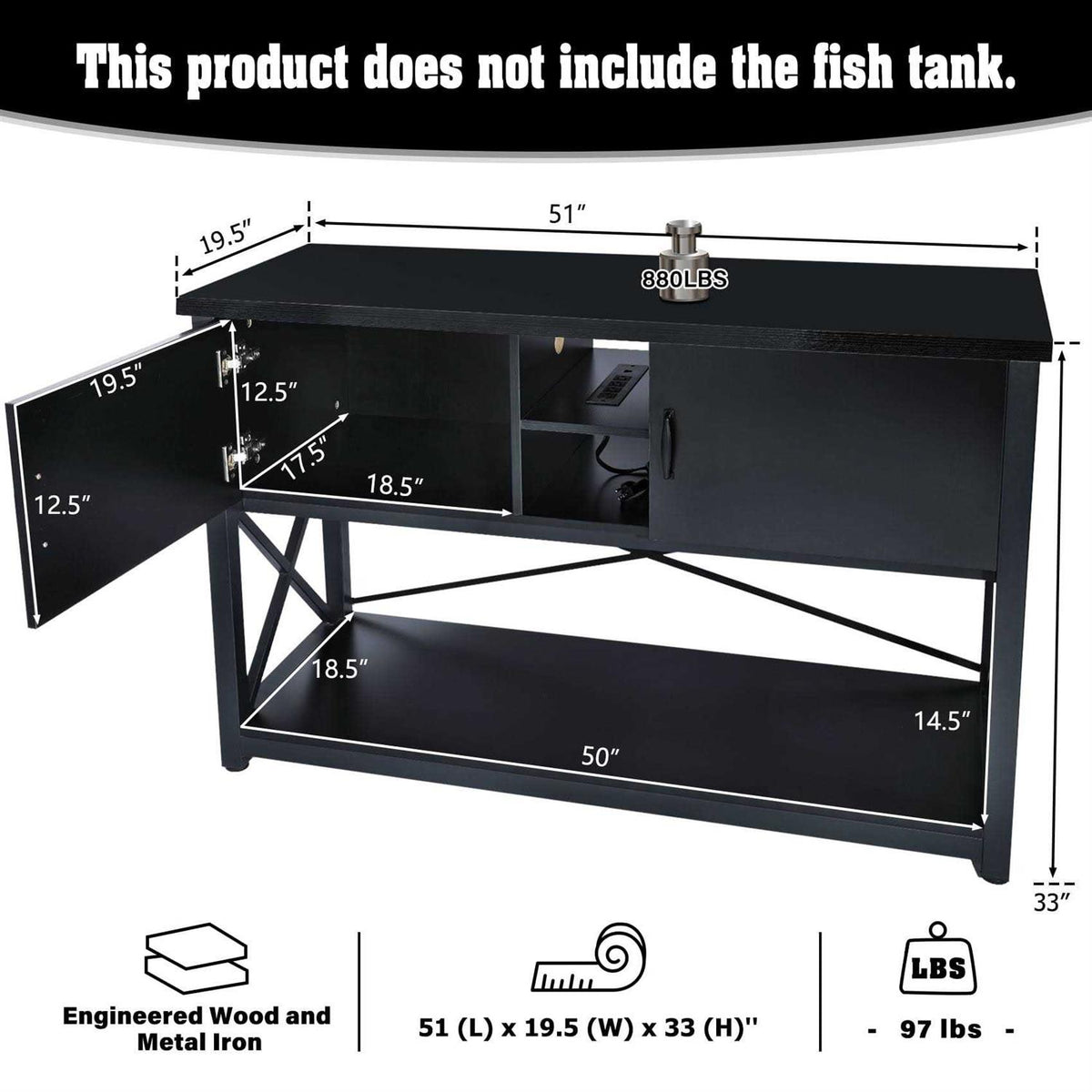 55-75 Gallon Aquarium Stand with Cabinet Y973