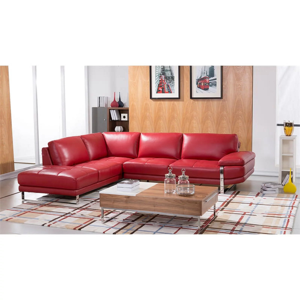 Red Italian Leather Sectional with Left Facing Chaise E453