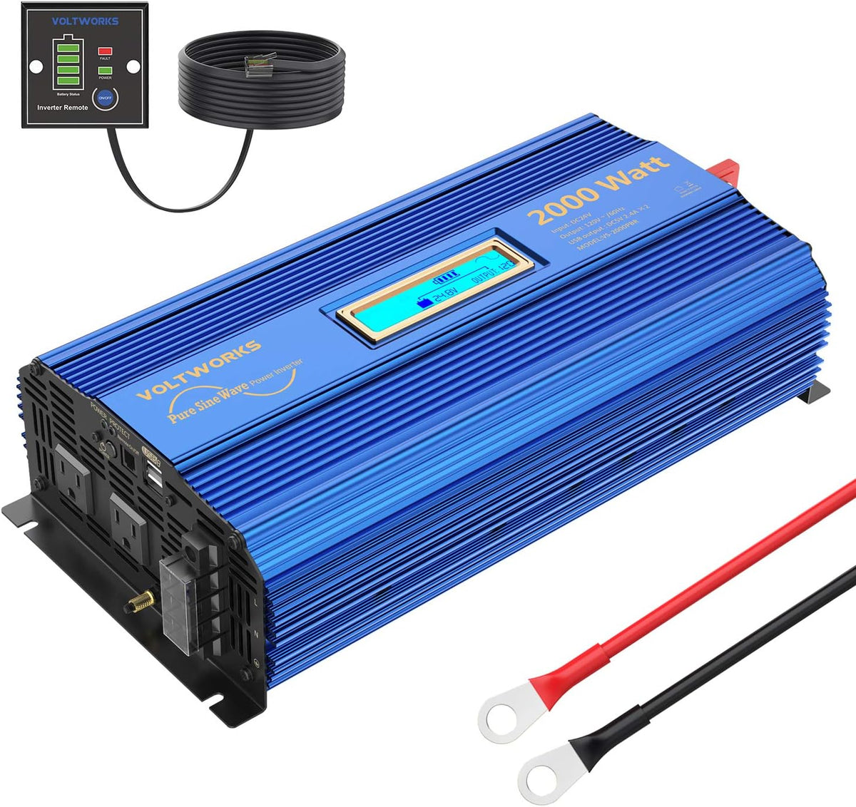 2000W Pure Sine Wave Car Power Inverter 12V to 120V AC with Remote Control and LCD Display L6770