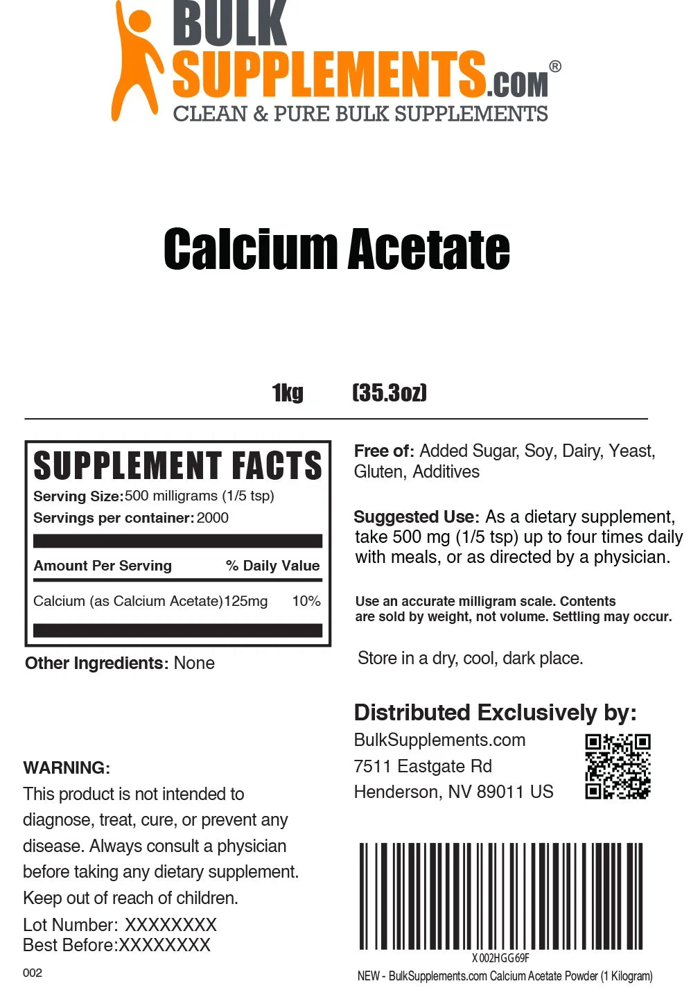Calcium Acetate Powder 1 Kilogram E494