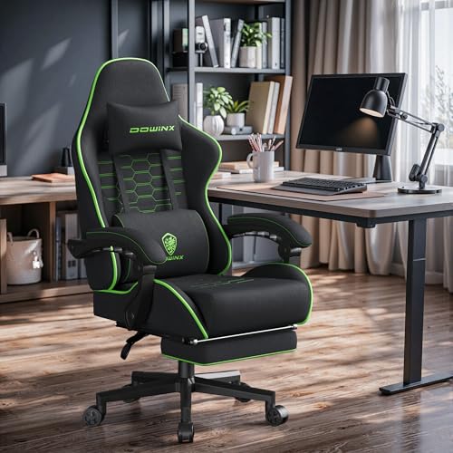 Black Green Fabric Gaming Chair with Footrest N347723