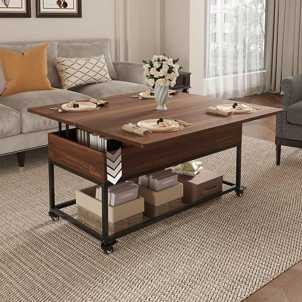 Lift Top Folding Coffee Table with Drawer Metal Frame X16275