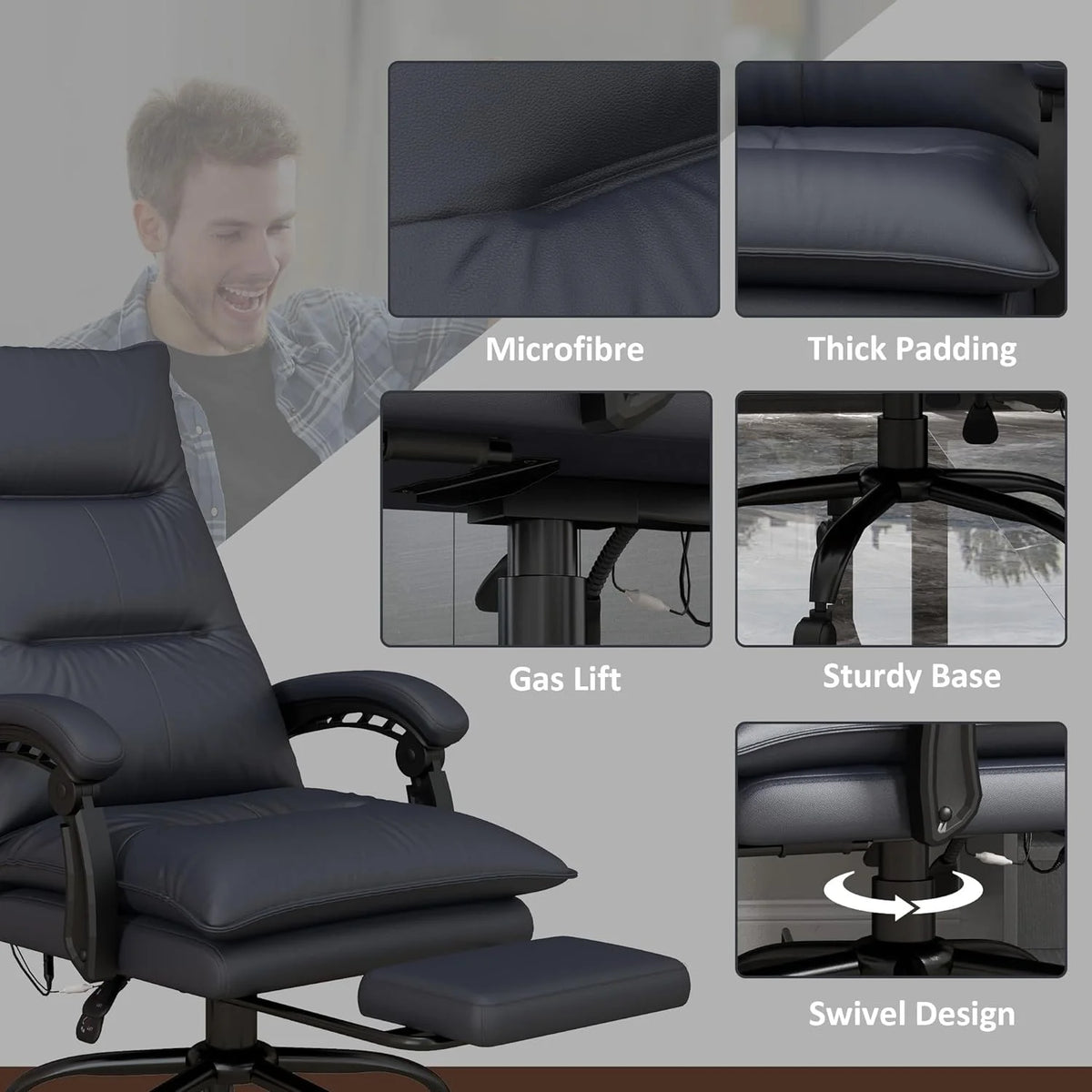 Charcoal Gray Heated Reclining Massage Office Chair with Footrest V535