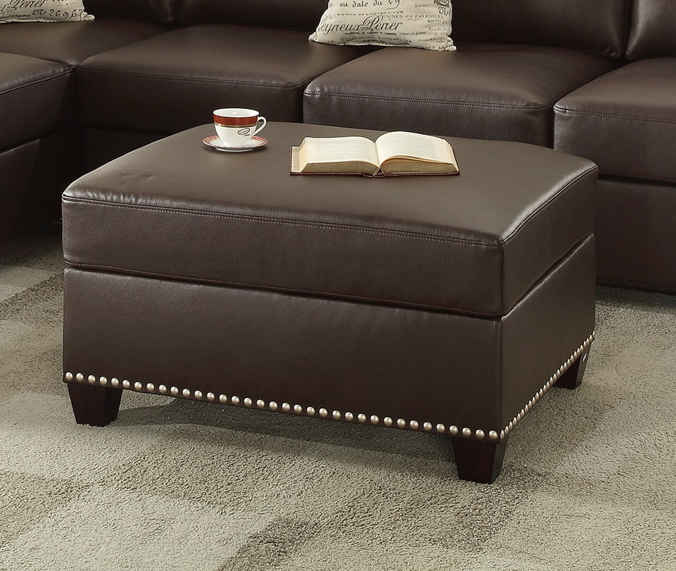Espresso Faux Leather Sectional Sofa V9143