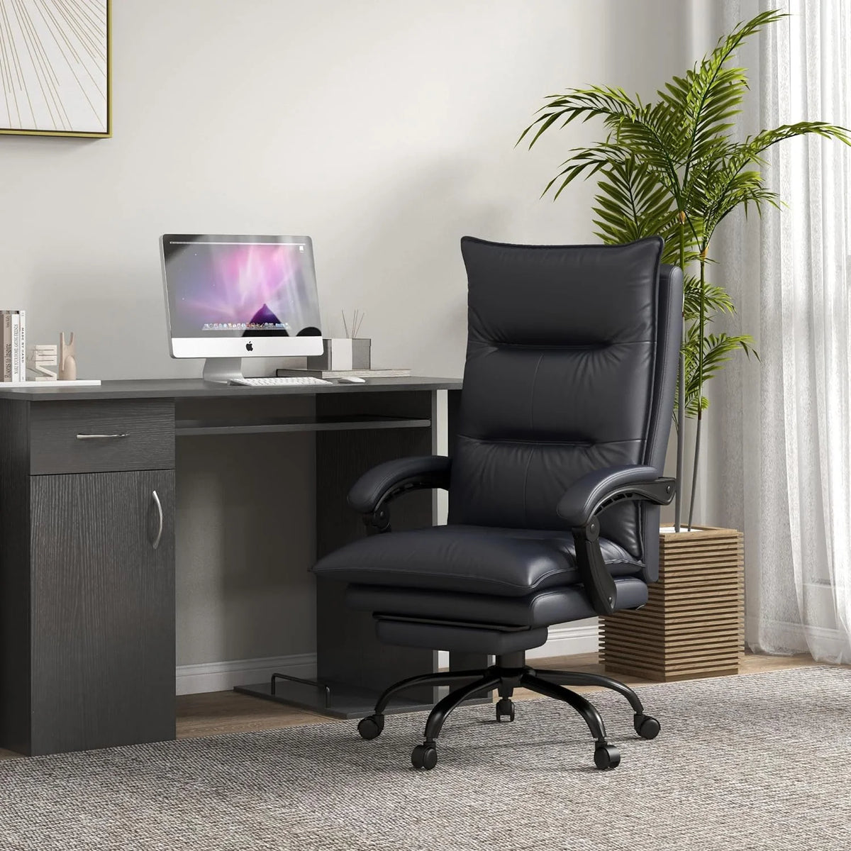 Charcoal Gray Heated Reclining Massage Office Chair with Footrest V535