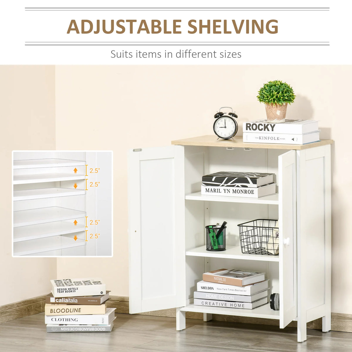 White Storage Cabinet with 2 Adjustable Shelves Z229839