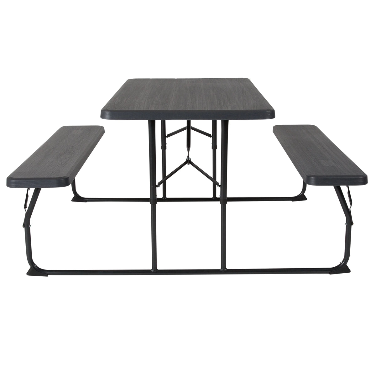 Charcoal Wood Grain Folding Picnic Table and Benches K706218