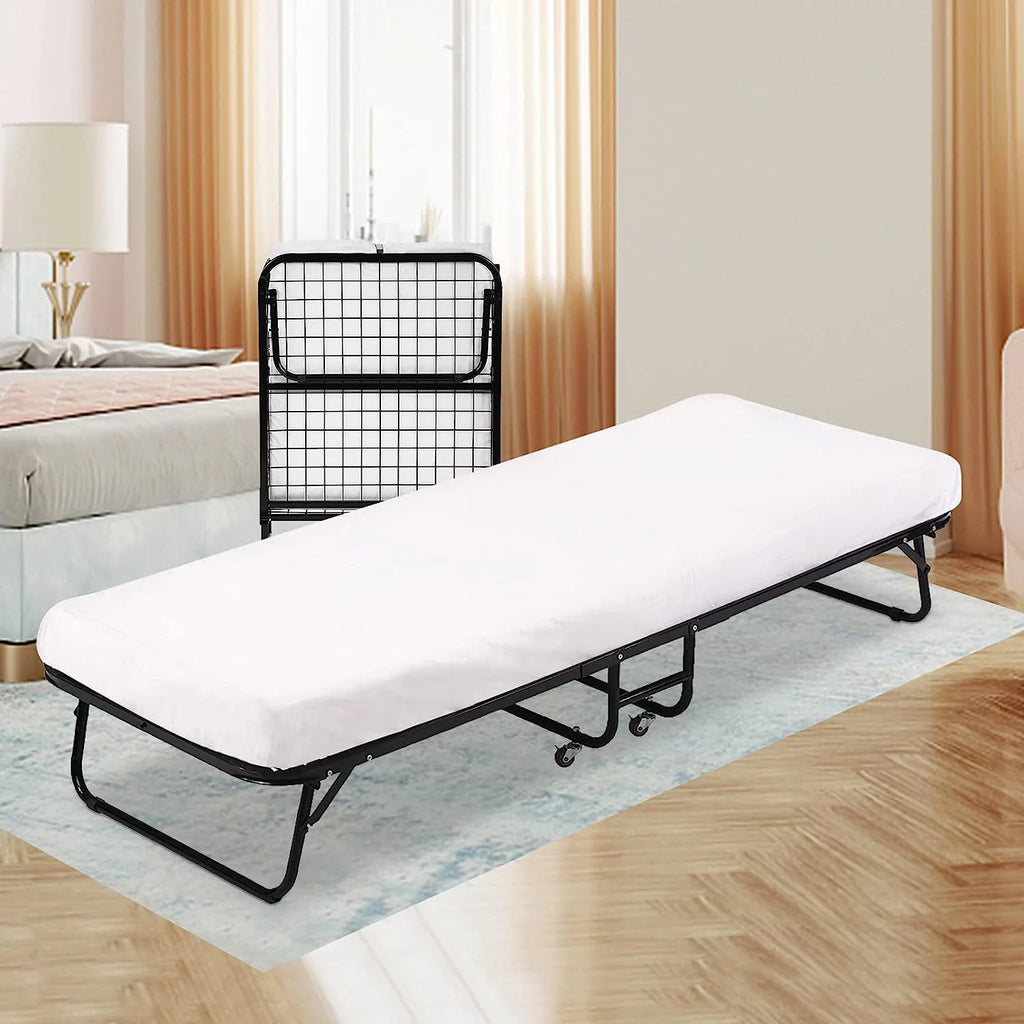Folding Bed with Memory Foam Mattress and Wheels T38718