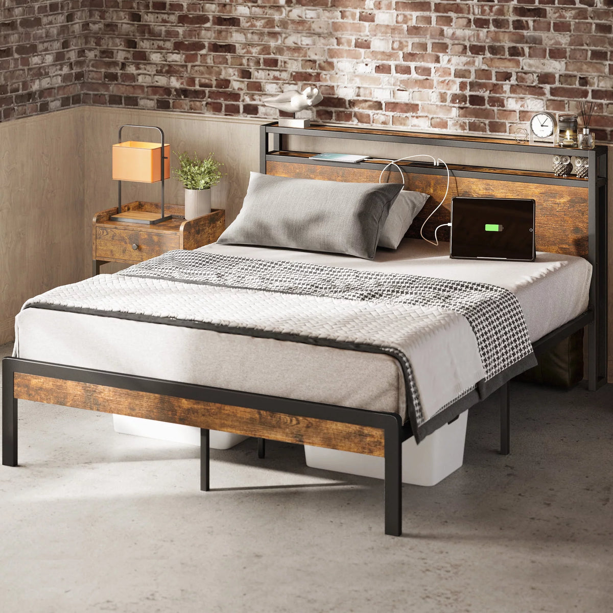 Twin Bed Frame with Storage Headboard and Charging Station F490600