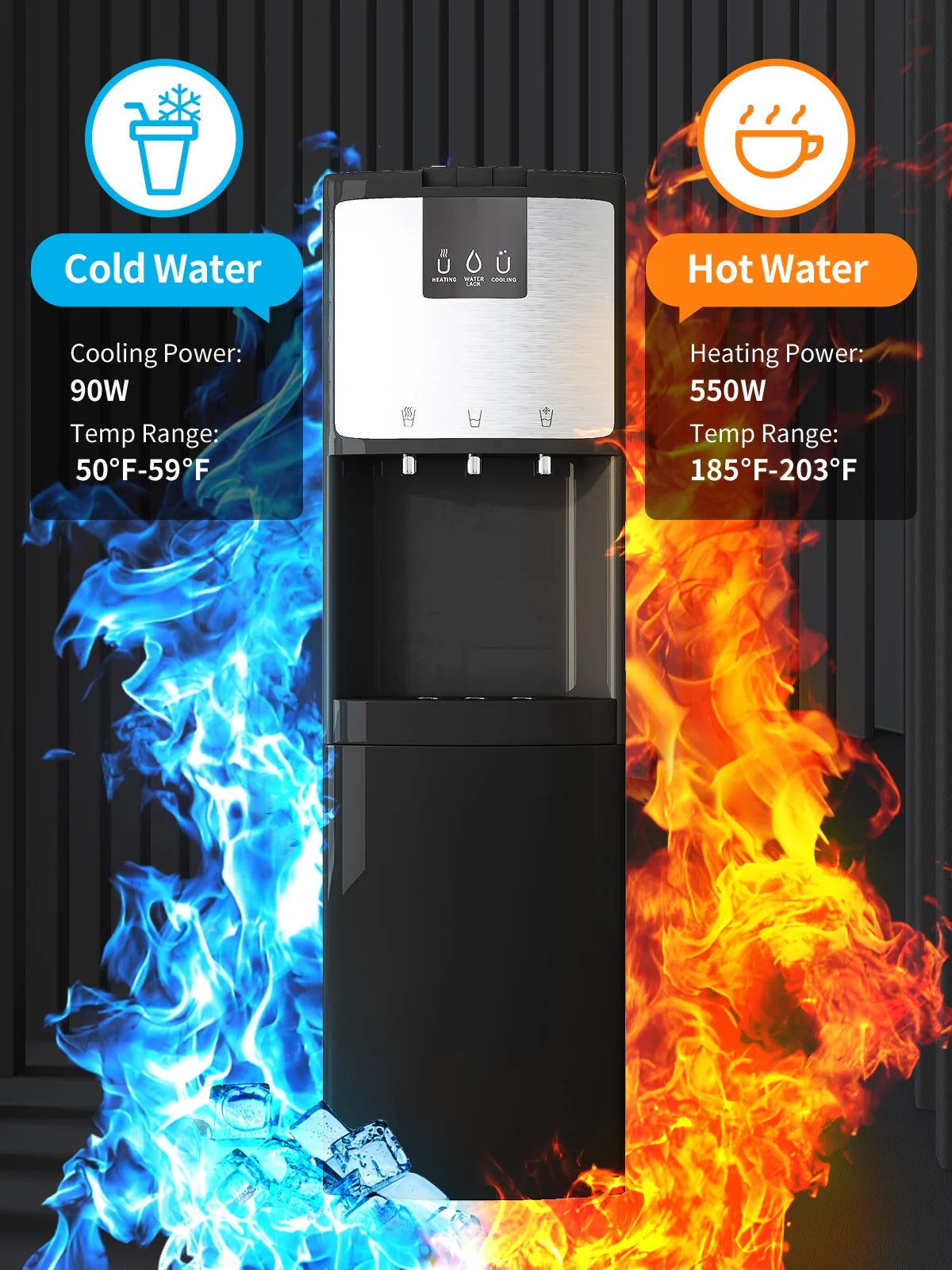 Bottom Loading Water Dispenser, Hot/Cold/Room Temperature, 3 or 5 Gallon, Black Z93538