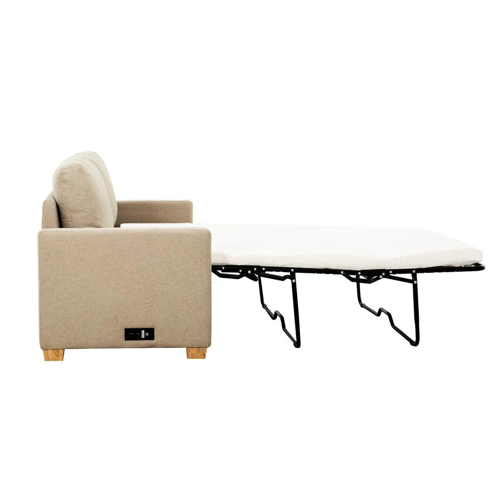 Beige Convertible Full Sleeper Sofa with USB Port M6906