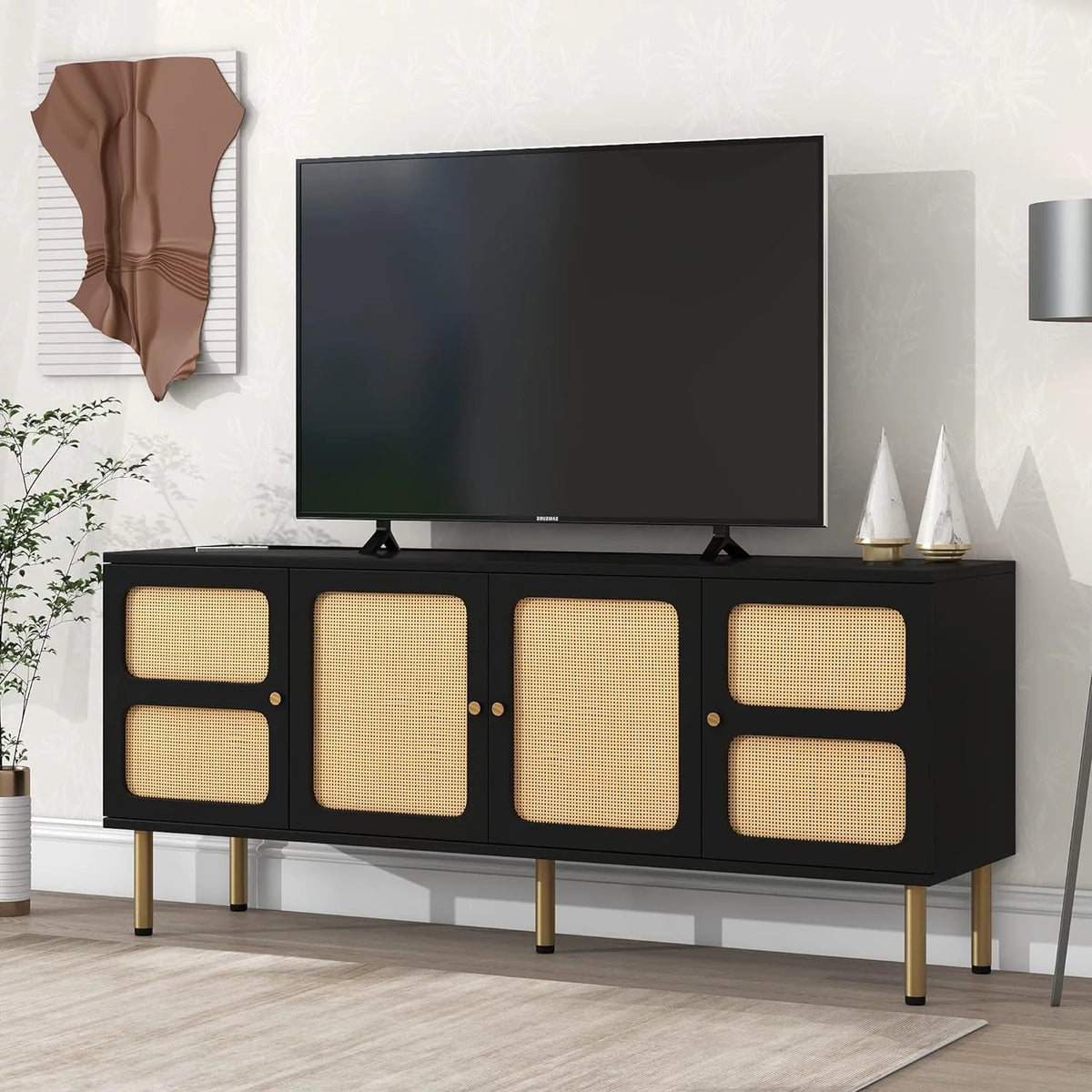 Black Boho Rattan TV Stand R807