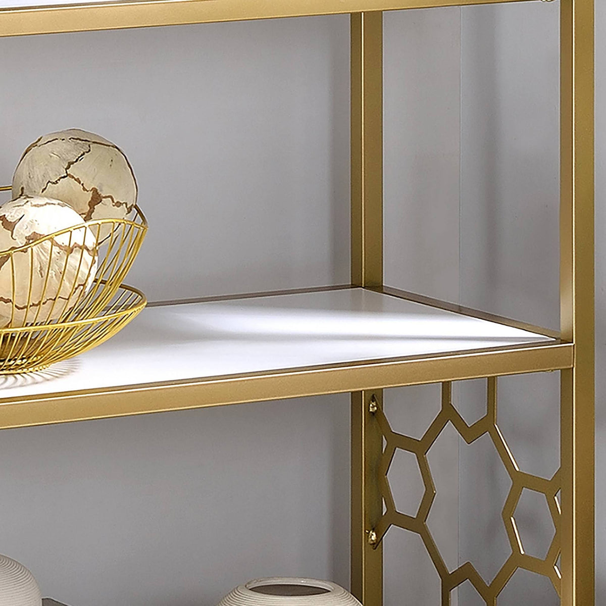 White/Gold 6 Shelf Bookcase A8025
