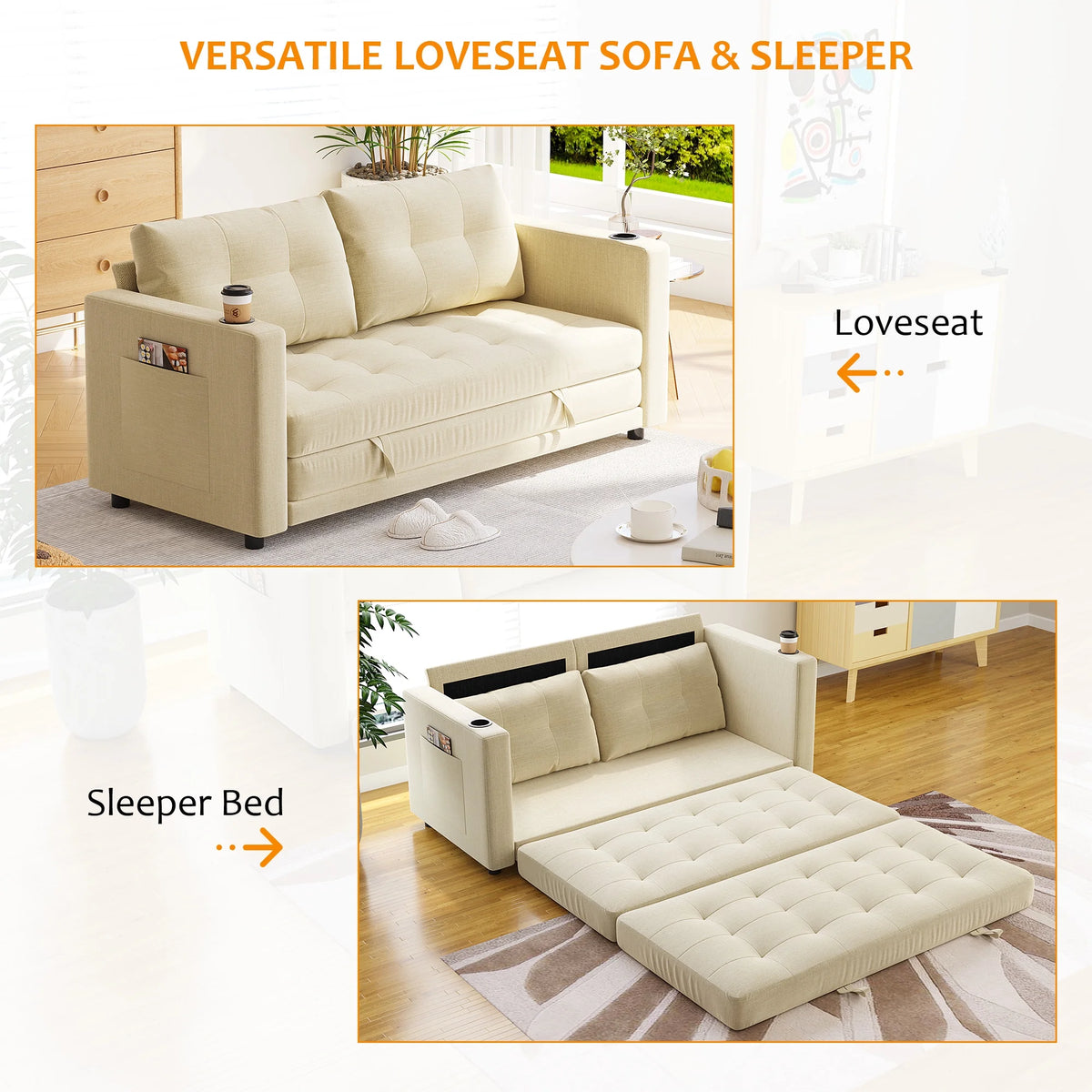 Beige Full Size Futon Sofa Bed K793108