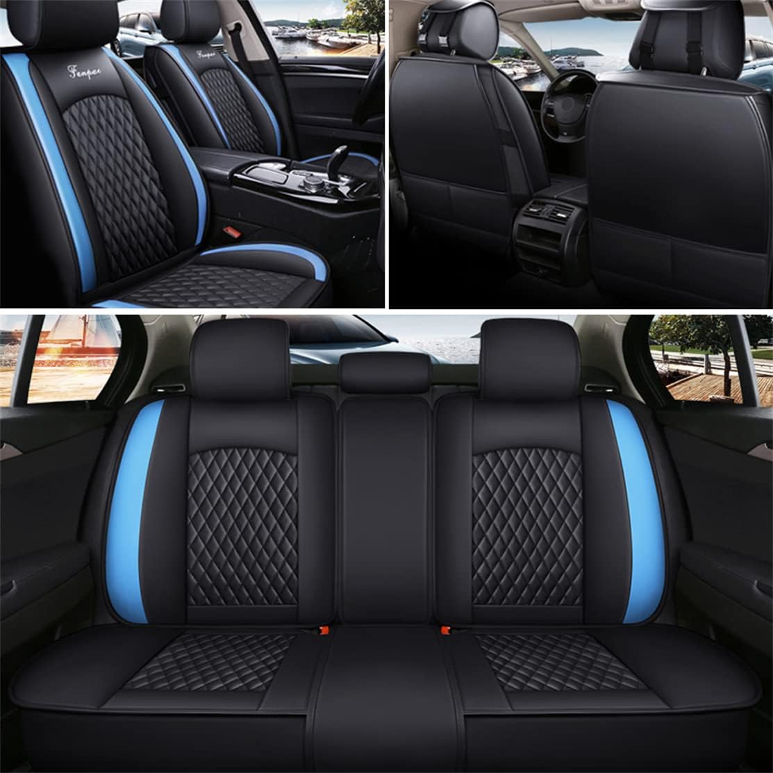 Car Seat Covers 5-Seat Black Blue X3091
