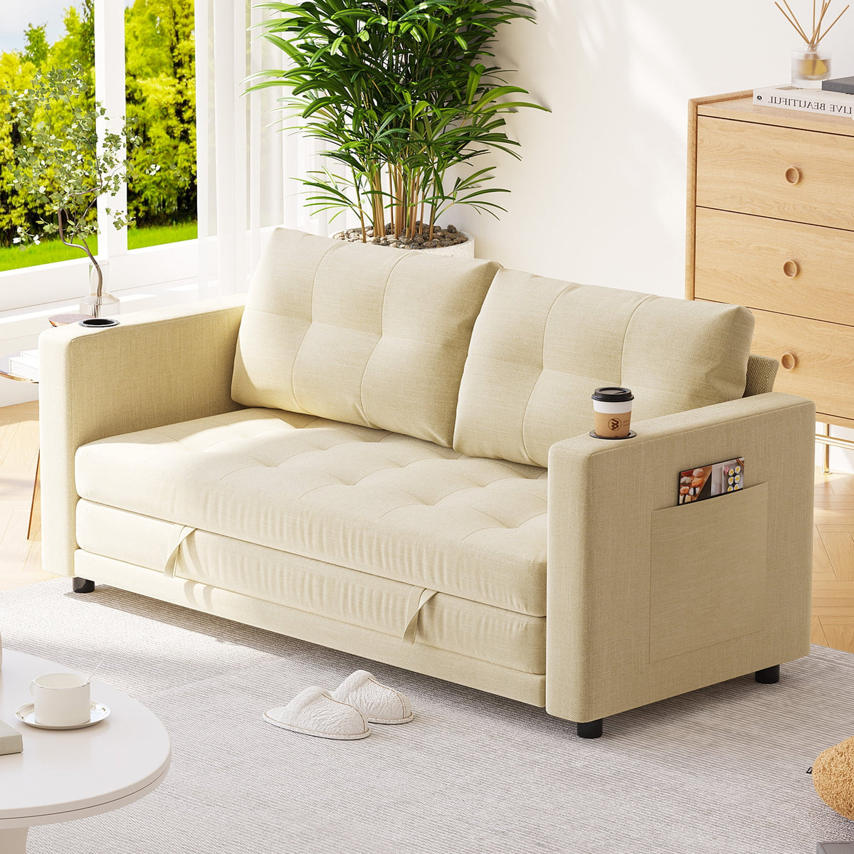 Beige Full Size Futon Sofa Bed K793108