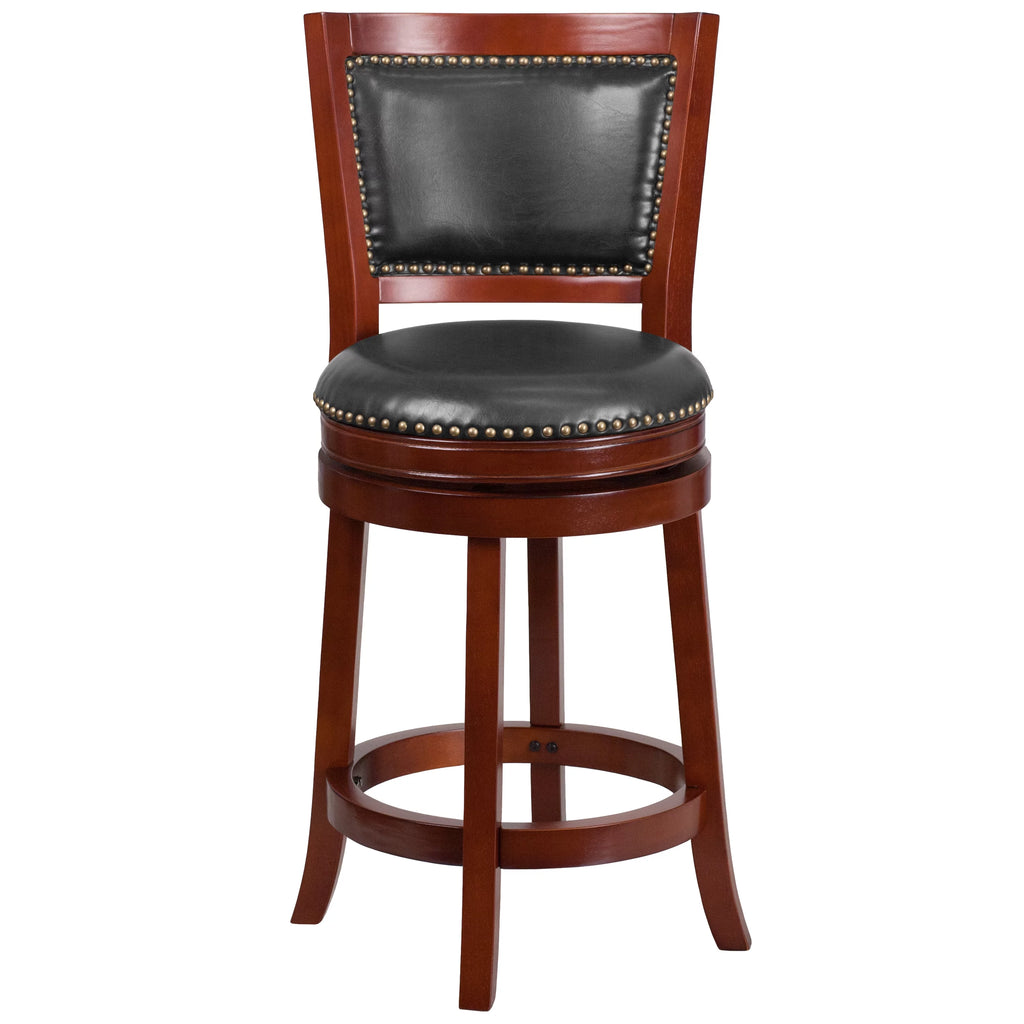 Dark Cherry Wooden Counter Height Stool with Faux Leather Seat M702121
