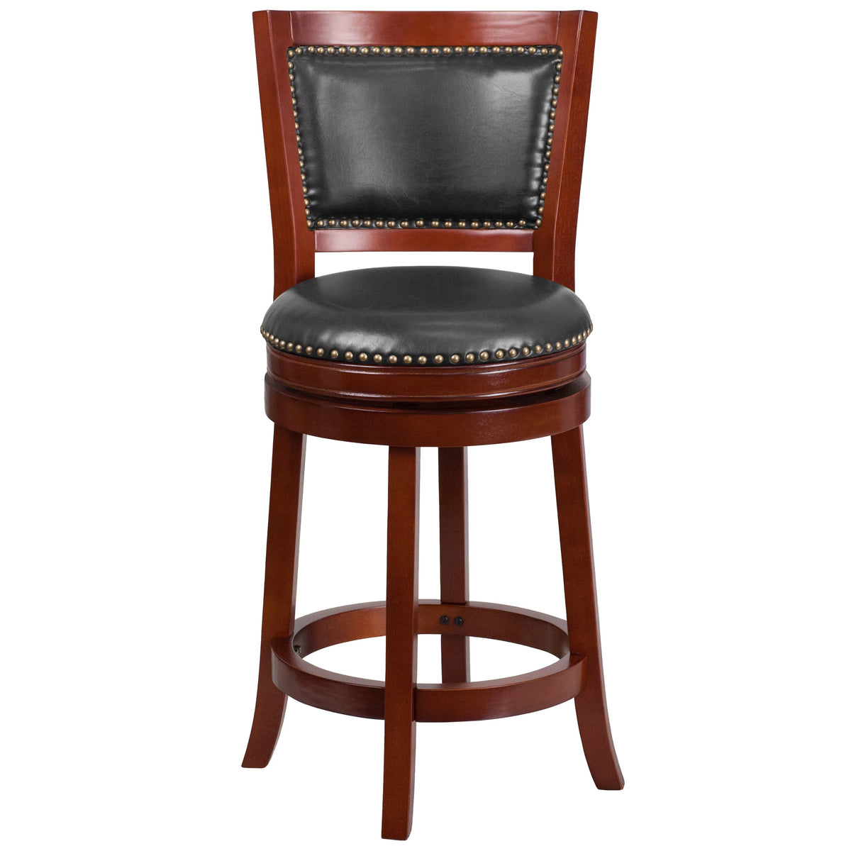 Dark Cherry Wooden Counter Height Stool with Faux Leather Seat M702121
