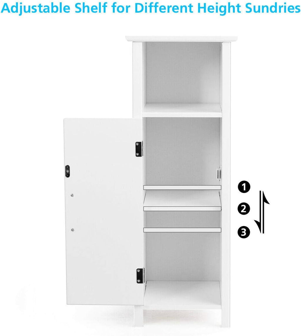 White Bathroom Floor Storage Cabinet with Single Door Adjustable Shelf J187030