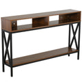 Light Walnut Wood Grain and Black Console Table with Shelf V3846