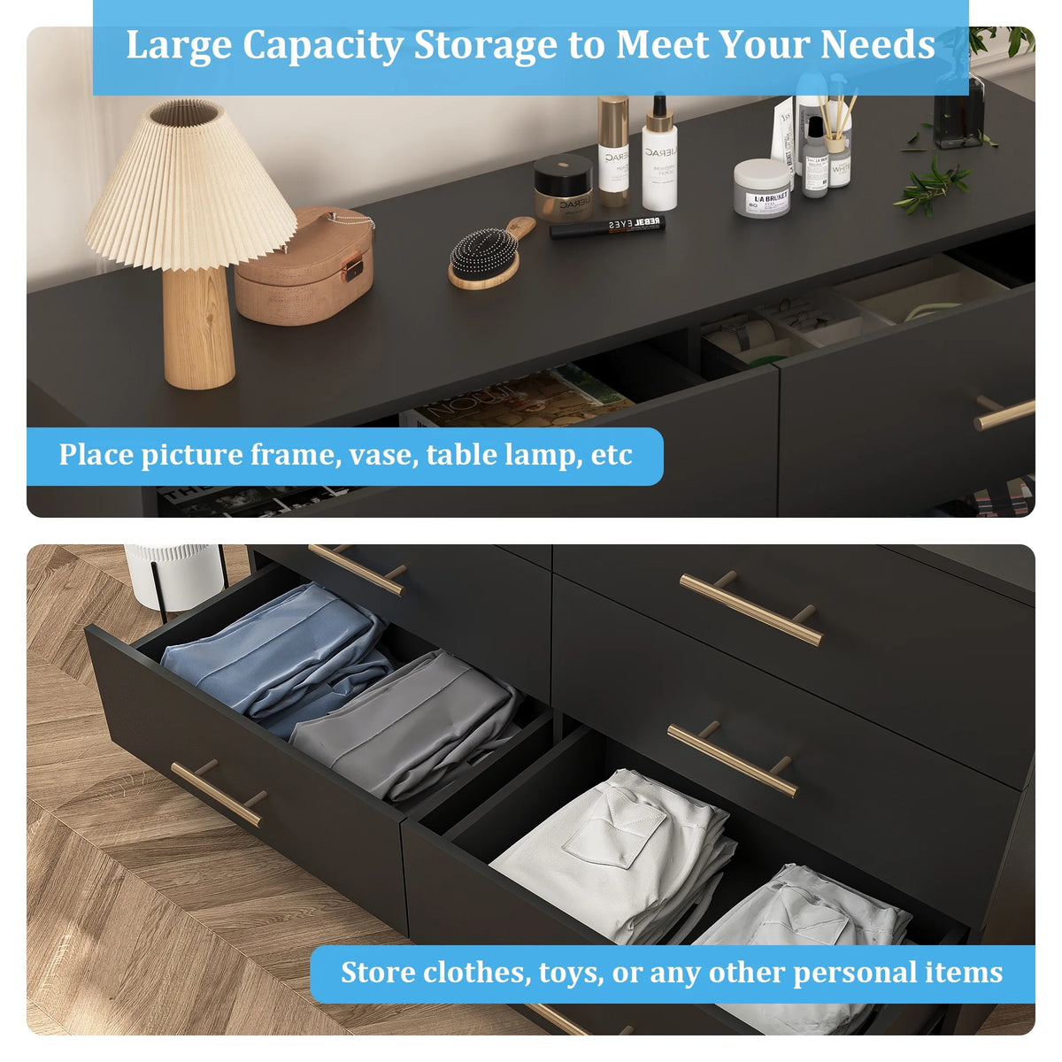 Black 6 Drawer Wood Dresser G338