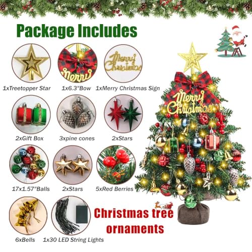 2FT Small Tabletop Mini Artificial Christmas Tree with Lights H1424