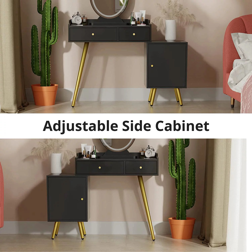 Black Vanity Desk with Lighted Mirror and Drawers R85421