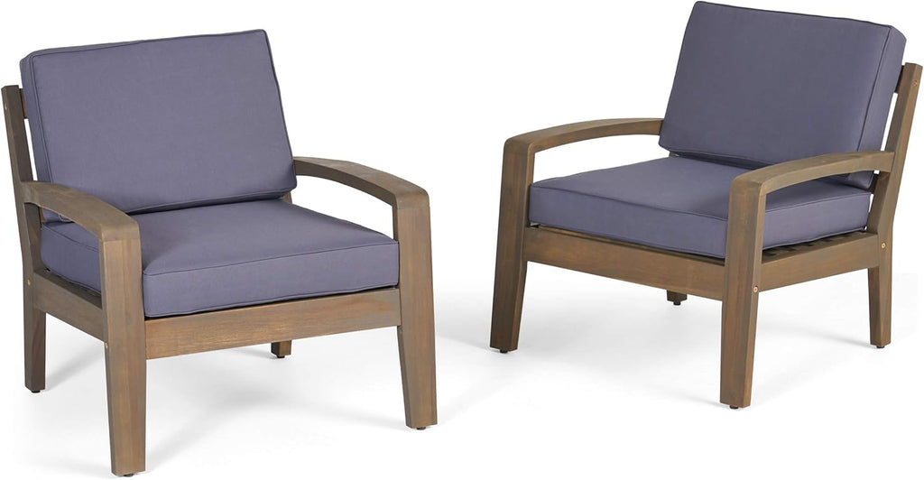Acacia Wood Club Chairs, Gray, 2-Pcs Set H881