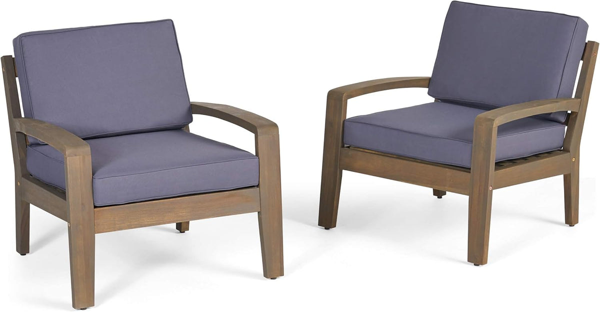 Acacia Wood Club Chairs, Gray, 2-Pcs Set H881