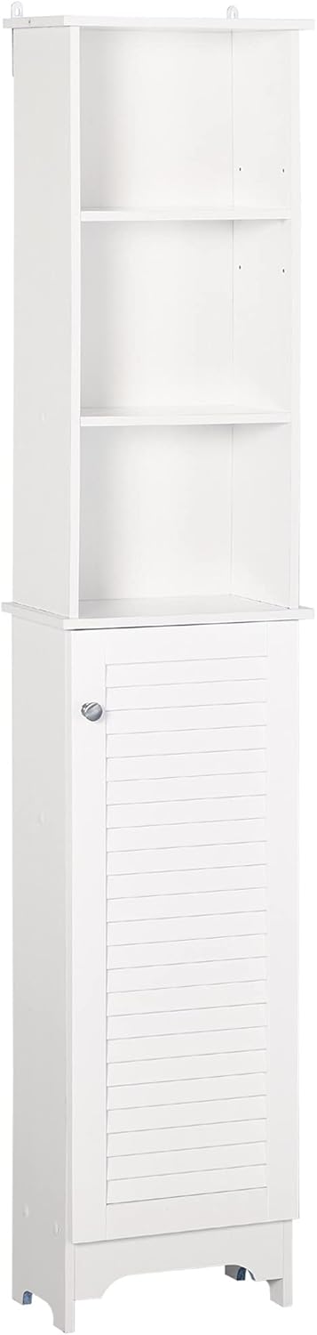 White Tall Bathroom Storage Cabinet with 3-Tier Shelf and Cupboard Z784804
