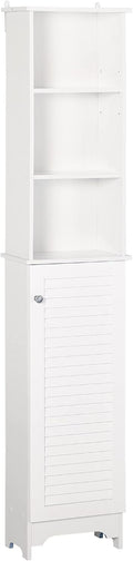 White Tall Bathroom Storage Cabinet with 3-Tier Shelf and Cupboard Z784804
