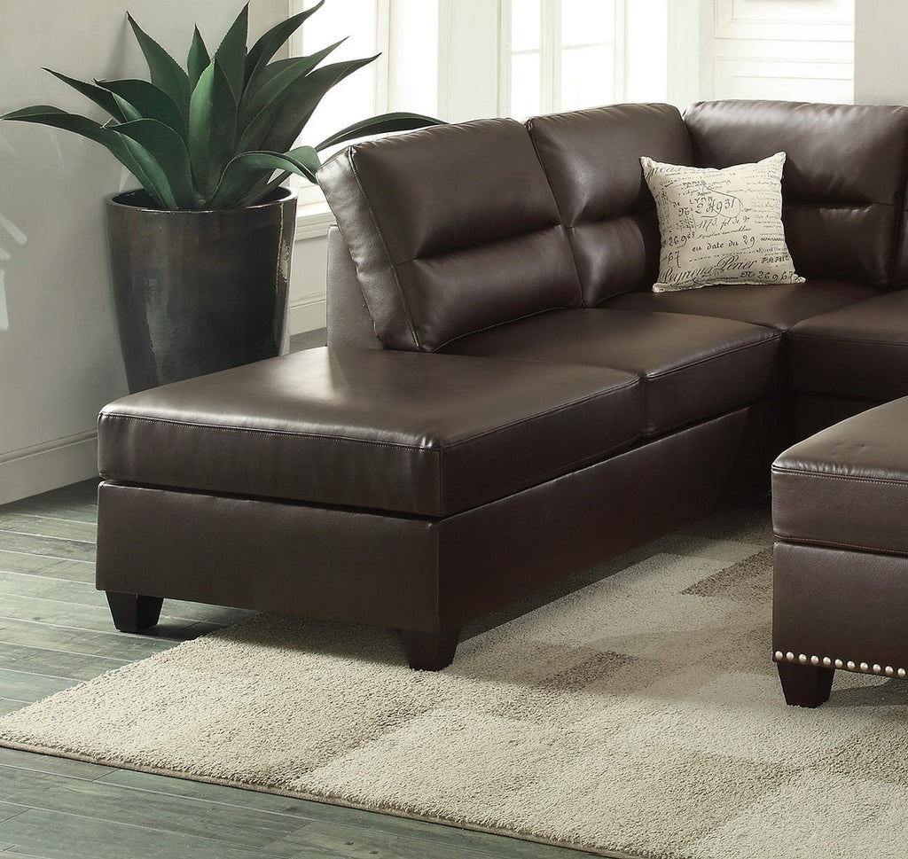 Espresso Faux Leather Sectional Sofa V9143