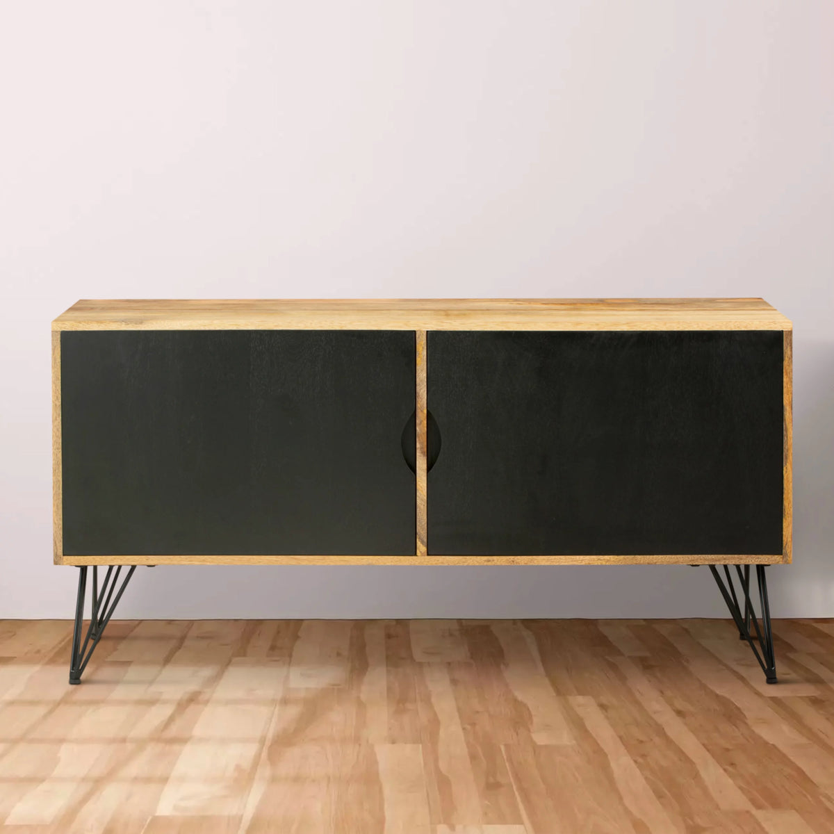 Oak Brown and Black TV Entertainment Unit with 2 Doors K1257