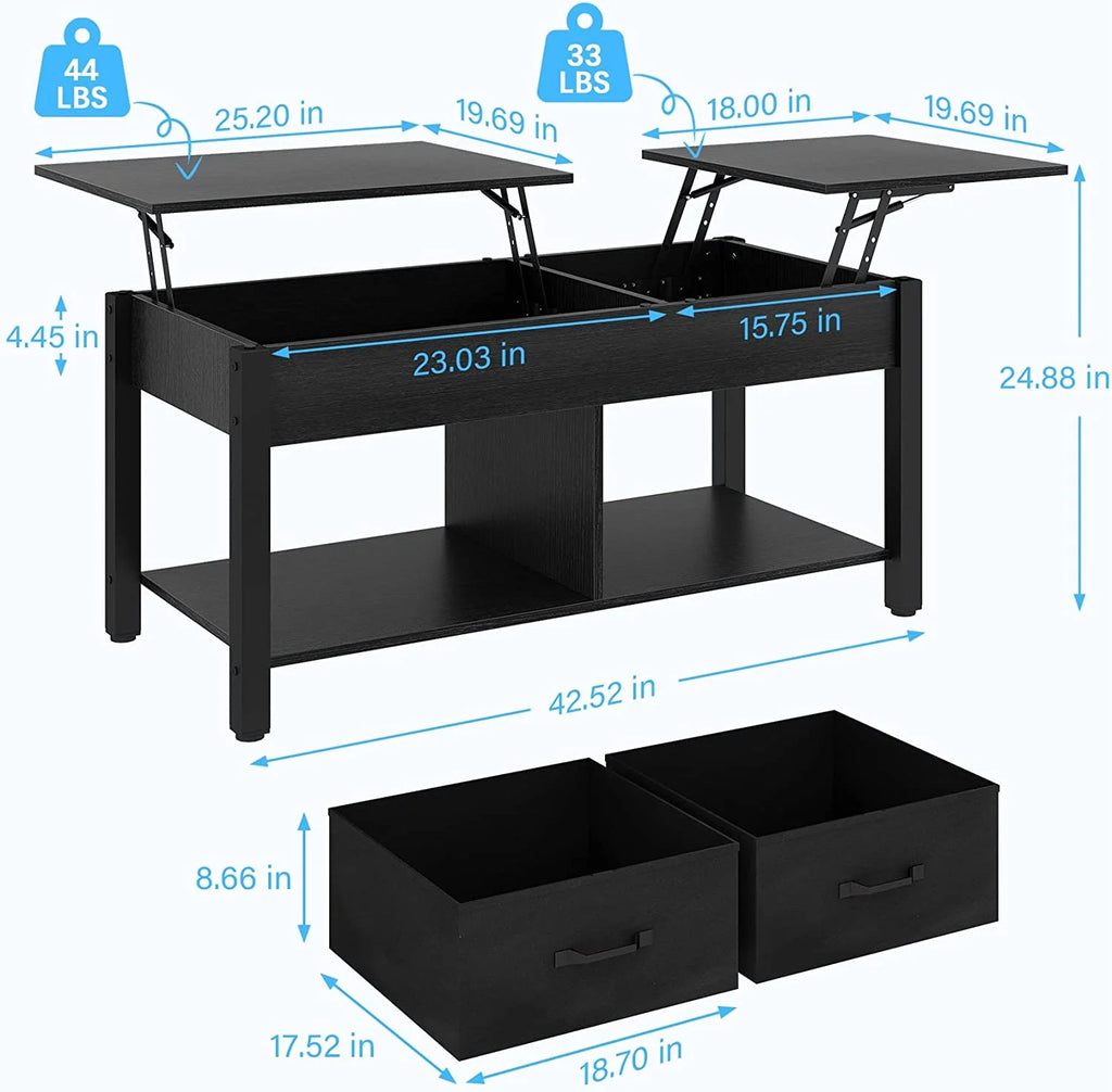 Lift Top Coffee Table with 2 Drawers and Open Side Shelf G55194