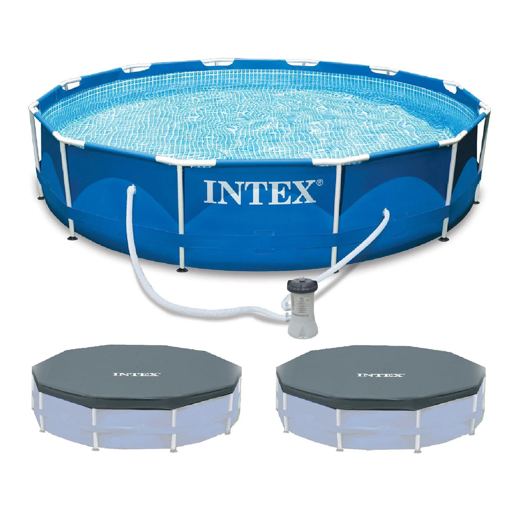 12'x30 Metal Frame Swimming Pool with Filter Pump & Pool Cover T3130