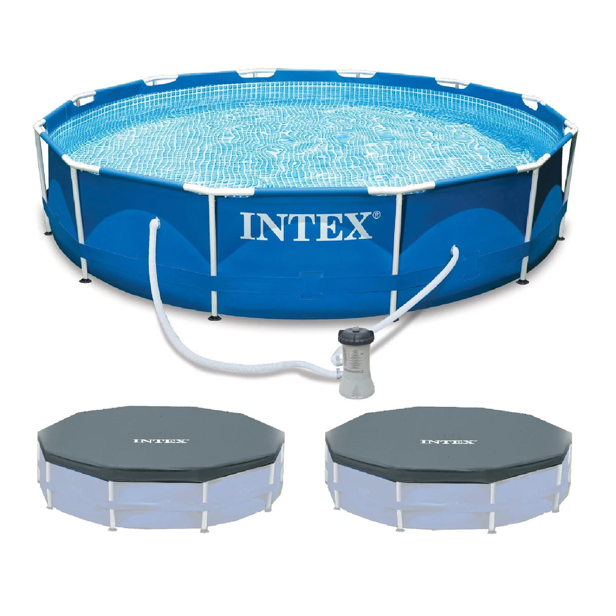 12'x30 Metal Frame Swimming Pool with Filter Pump & Pool Cover T3130