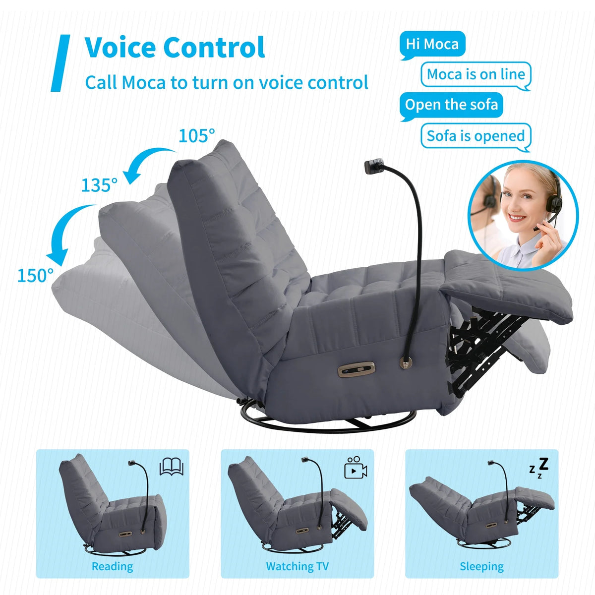 Oversized Swivel Recliner Chair with Voice Control U6585