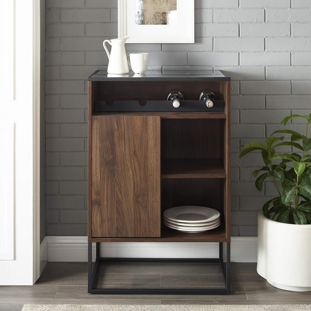 Dark Walnut 24 Inch Wood and Glass Storage Cabinet F591