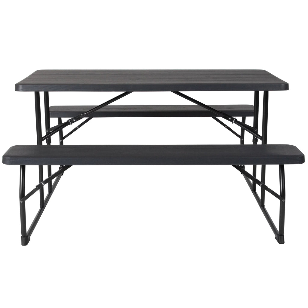 Charcoal Wood Grain Folding Picnic Table and Benches K706218