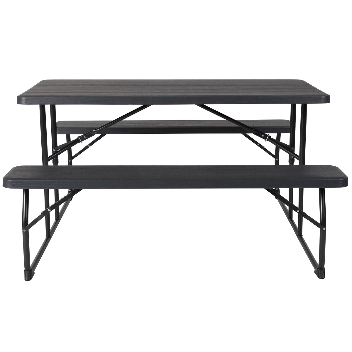 Charcoal Wood Grain Folding Picnic Table and Benches K706218