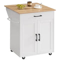 White Drop Leaf Kitchen Island on Wheels with Drawer Q365